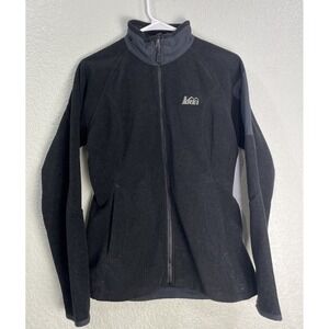 REI Womens Full Zip Fleece Jacket M Black Polartec Outdoor Hiking Camping Layer